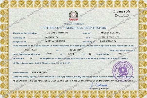 Italy marriage certificate PSD template